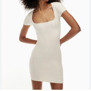 Aritzia Cream Ribbed Short Sleeve Mini Dress